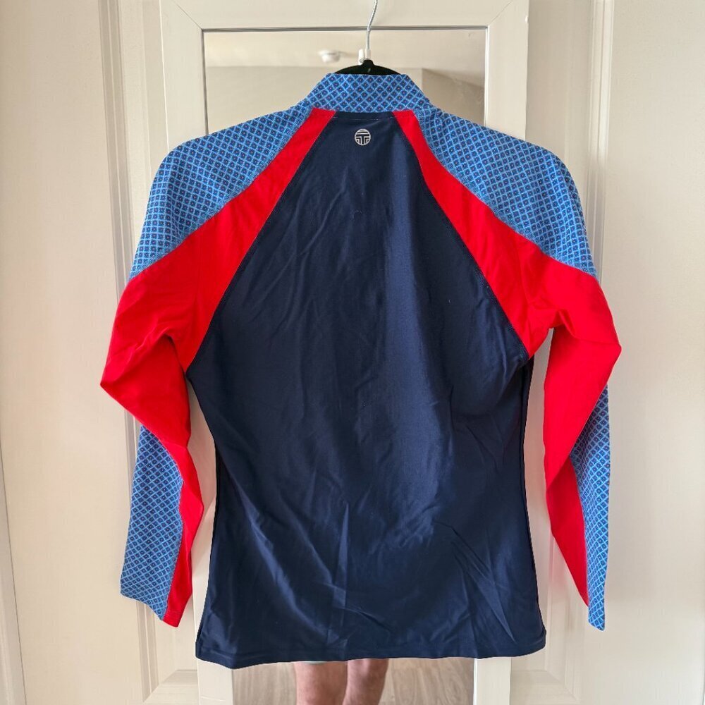 Tory Sport Geo Print Long Sleeve Half Zip Rashguard Top Navy Red Blue Size L - Picture 5 of 5